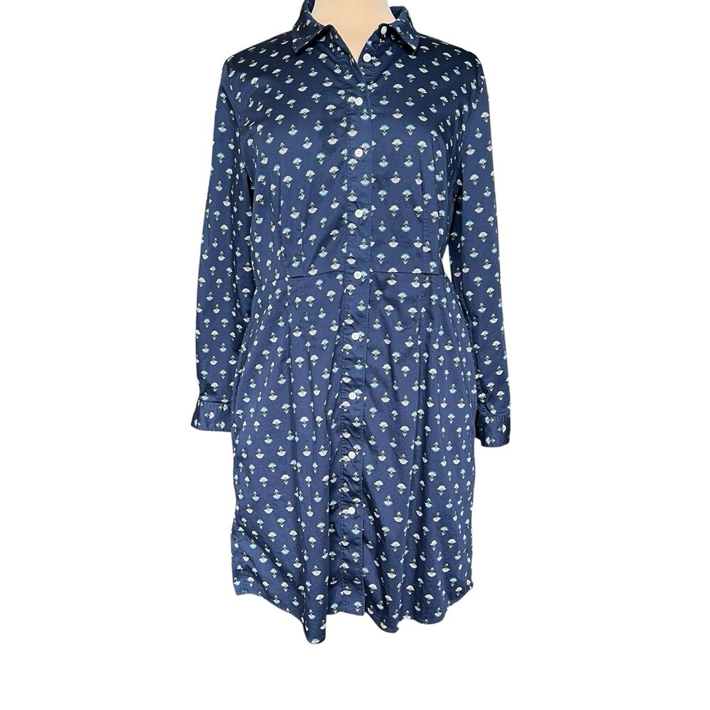 UNTUCKit for Her Printed Sydney Shirt Dress Women's 14 Blue Floral Print